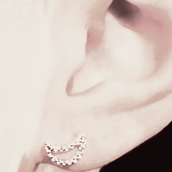 Half Crescent Moon Chain Rope Textured Tiny Dainty Gold Celestial Galaxy Earring - Picture 3 of 4